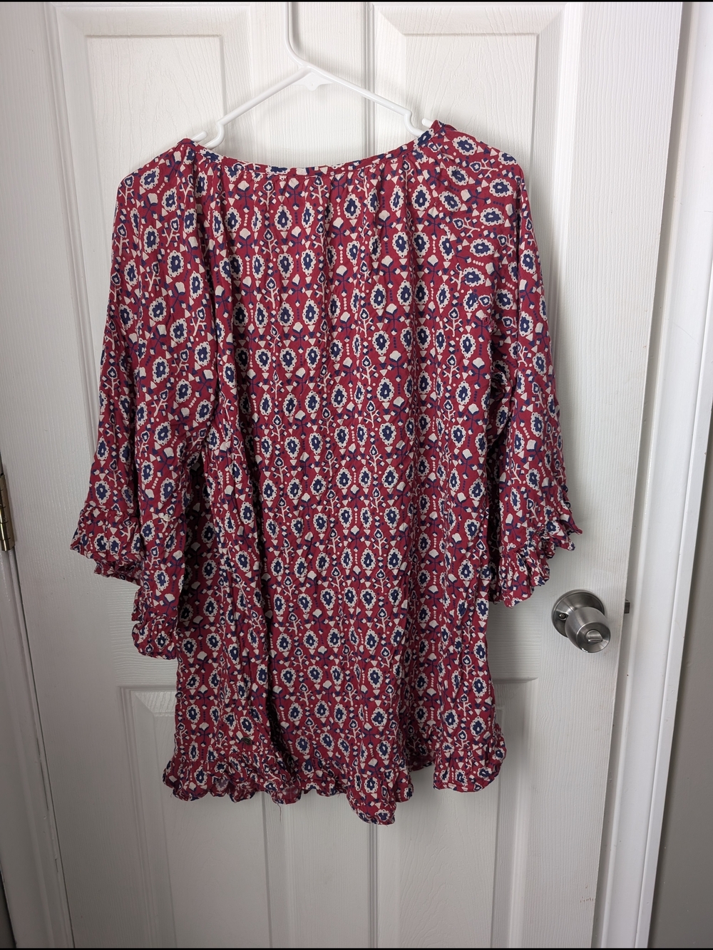 Roxy Red Geometric Boho Ruffle Sleeve Tunic - Picture 4 of 4
